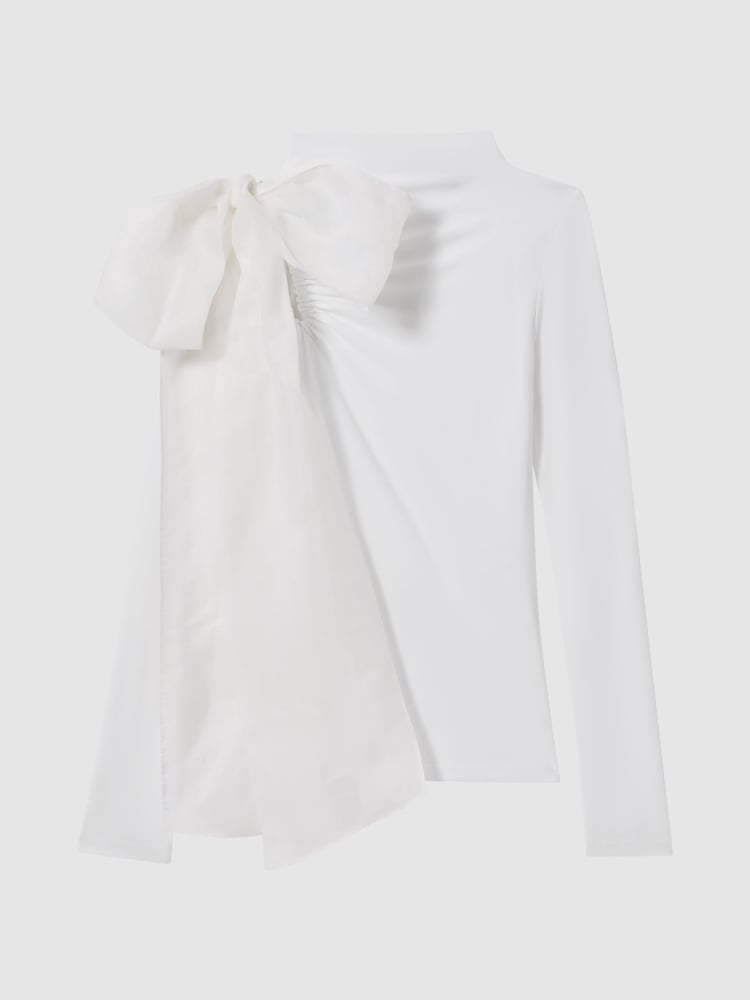 Reiss White Mabel Long Sleeve Bow T-Shirt - Image 2 of 6