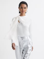 Reiss White Mabel Long Sleeve Bow T-Shirt - Image 3 of 6