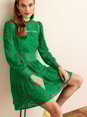 Green Long Sleeve Lace Mini Dress - Image 1 of 5