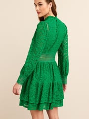 Green Long Sleeve Lace Mini Dress - Image 2 of 5