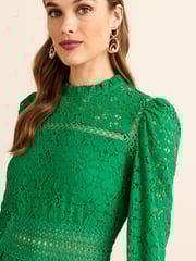 Green Long Sleeve Lace Mini Dress - Image 4 of 5