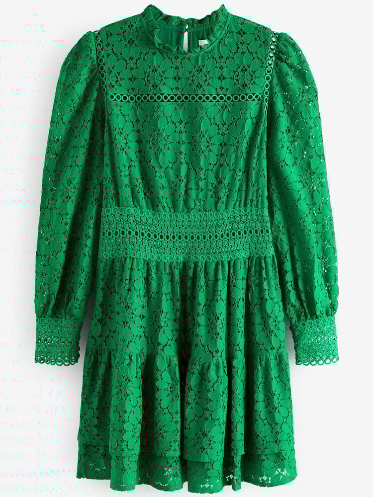 Green Long Sleeve Lace Mini Dress - Image 5 of 5