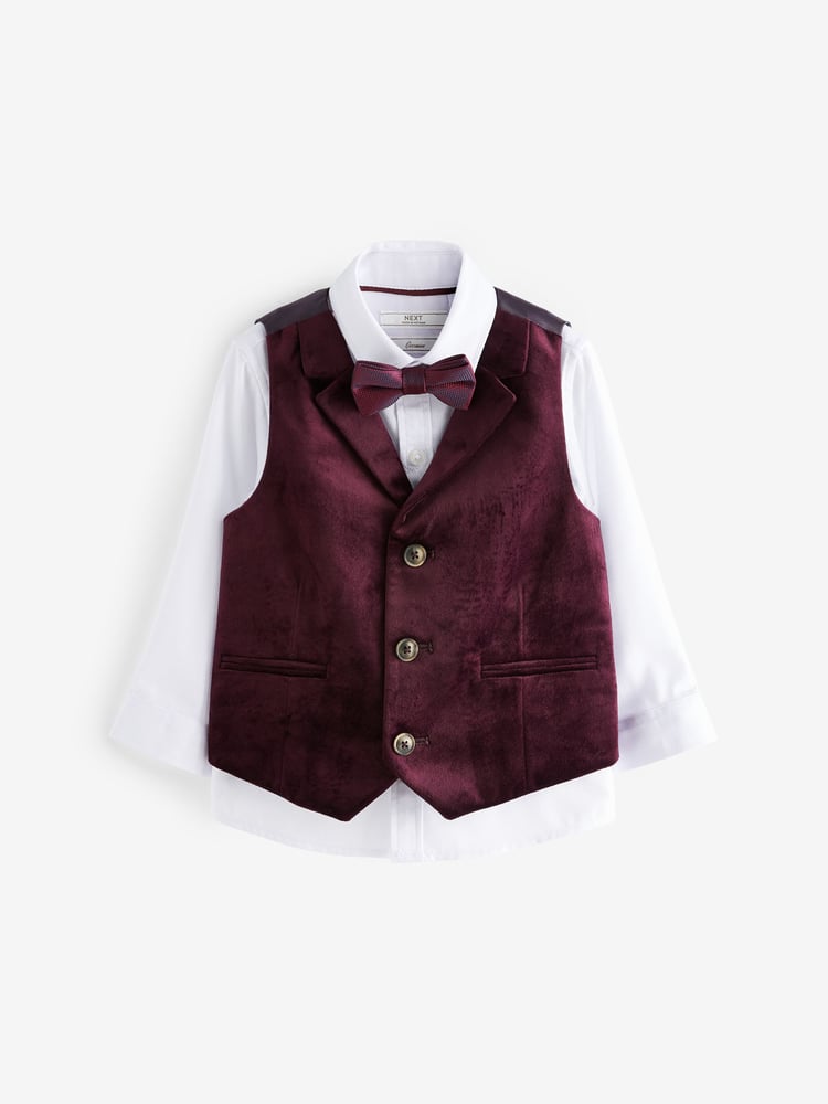 Plum Purple Velvet Waistcoat Set (3mths-7yrs) - Image 1 of 5 Plum Purple Velvet Waistcoat Set (3mths-7yrs) - Image 1 of 5