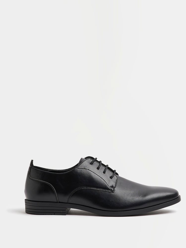 River Island Black Formal Point Leather Lace-Up Brogue Derby Shoes - Image 2 of 5