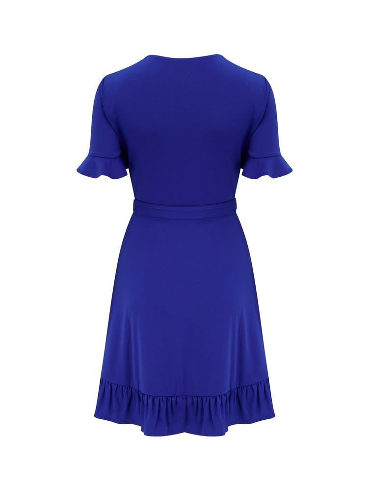 Pour Moi Blue Birdie Frill Dress - Image 5 of 5