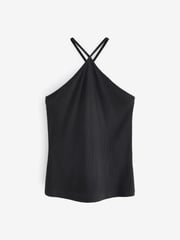 Black Halter Neck Ribbed Top - Image 5 of 5