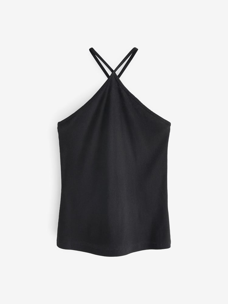 Black Halter Neck Ribbed Top - Image 5 of 5