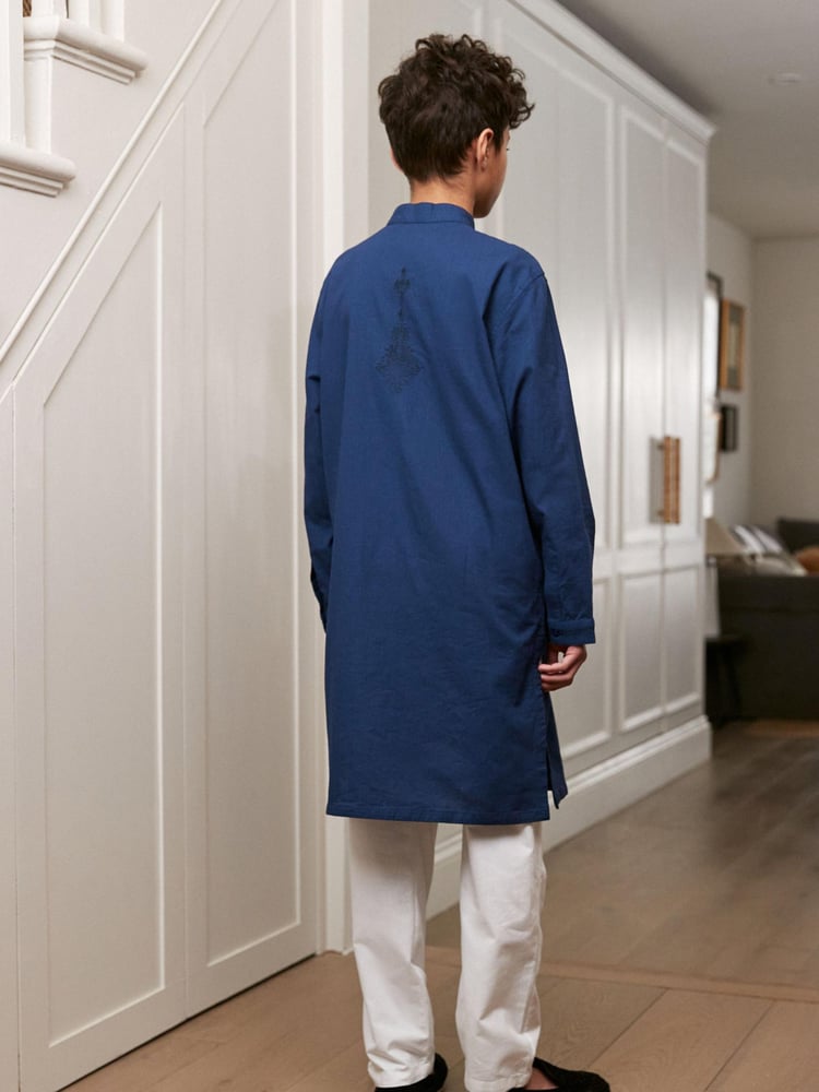 Navy Blue Regular Length Embroidered Boys Kurta (3-16yrs) - Image 2 of 7 Navy Blue Regular Length Embroidered Boys Kurta (3-16yrs) - Image 2 of 7