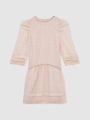 Reiss Pink Rose 9-12 yrs Ruched Shoulder Metallic Detail Dress - Image 2 of 8