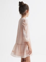 Reiss Pink Rose 9-12 yrs Ruched Shoulder Metallic Detail Dress - Image 4 of 8