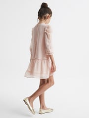 Reiss Pink Rose 9-12 yrs Ruched Shoulder Metallic Detail Dress - Image 5 of 8