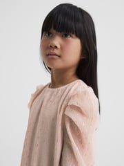 Reiss Pink Rose 9-12 yrs Ruched Shoulder Metallic Detail Dress - Image 7 of 8