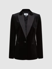 Reiss Black Opal Velvet Single Breasted Blazer - Image 2 of 7