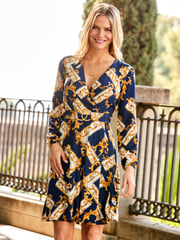 Sosandar Blue Baroque Print Belted Fit & Flare Dress - Image 4 of 5