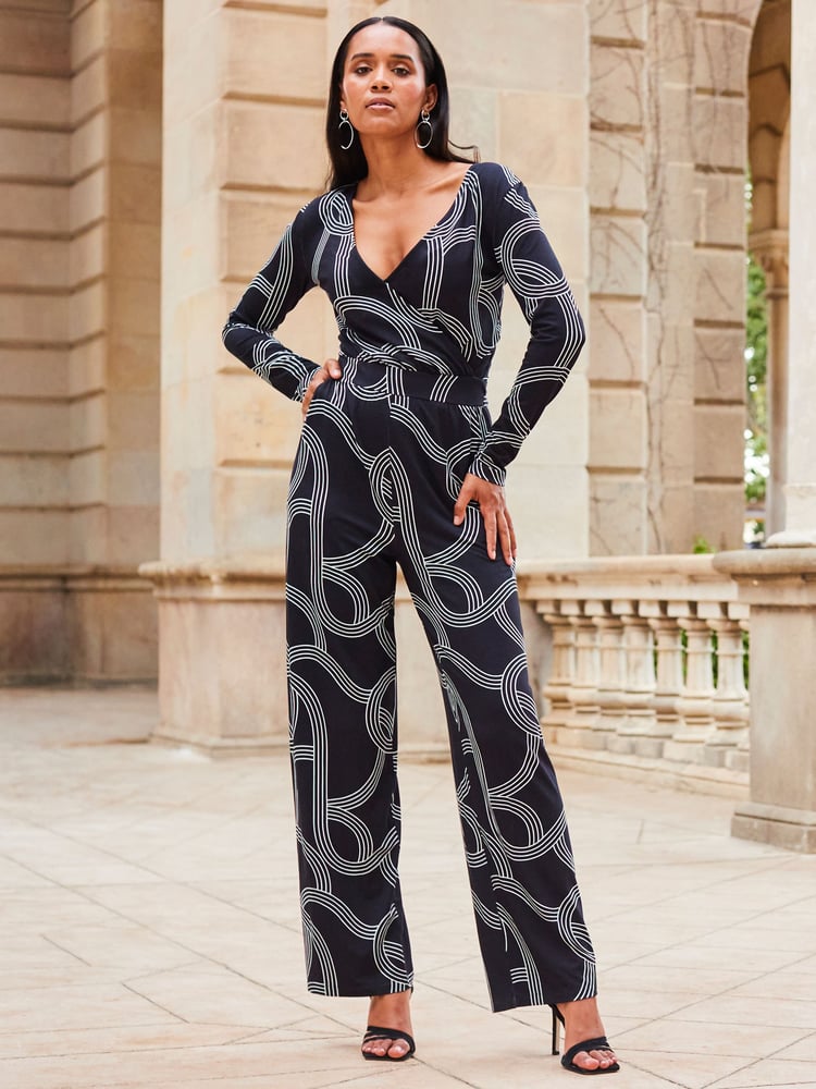 Sosandar Black Wide Leg Wrap Jumpsuit - Image 1 of 5