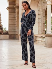 Sosandar Black Wide Leg Wrap Jumpsuit - Image 3 of 5