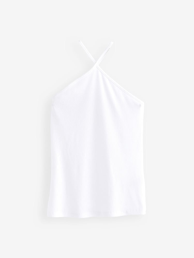 White Halter Neck Ribbed Top - Image 5 of 5