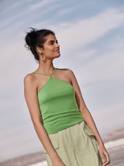 Green Halter Neck Ribbed Top - Image 1 of 4