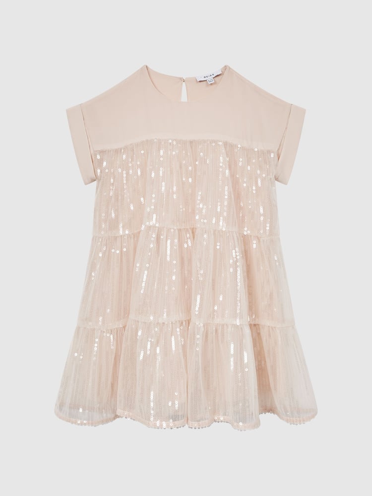 Reiss Pale Pink Luci 4-9 yrs Sequin Tiered Dress - Image 2 of 6