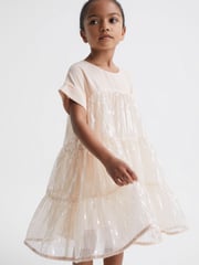 Reiss Pale Pink Luci 4-9 yrs Sequin Tiered Dress - Image 3 of 6