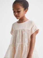 Reiss Pale Pink Luci 4-9 yrs Sequin Tiered Dress - Image 4 of 6