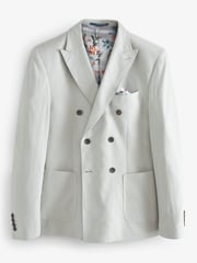 Light Grey Double Breasted Linen Blend Blazer - Image 2 of 8