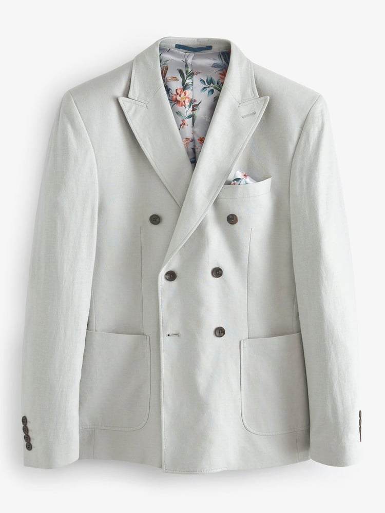 Light Grey Double Breasted Linen Blend Blazer - Image 2 of 8