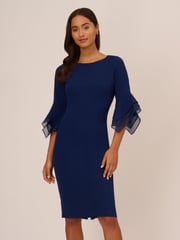 Adrianna Papell Blue Knit Crepe Tiered Sleeve Dress - Image 1 of 5