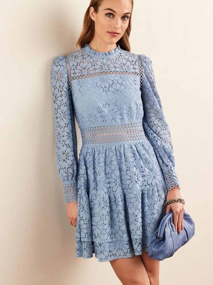 Blue Long Sleeve Lace Mini Dress - Image 1 of 5