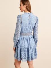 Blue Long Sleeve Lace Mini Dress - Image 2 of 5