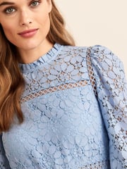 Blue Long Sleeve Lace Mini Dress - Image 4 of 5