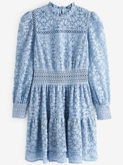 Blue Long Sleeve Lace Mini Dress - Image 5 of 5