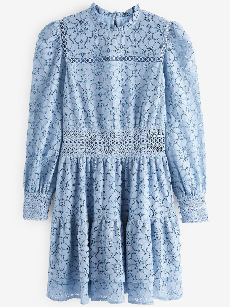 Blue Long Sleeve Lace Mini Dress - Image 5 of 5