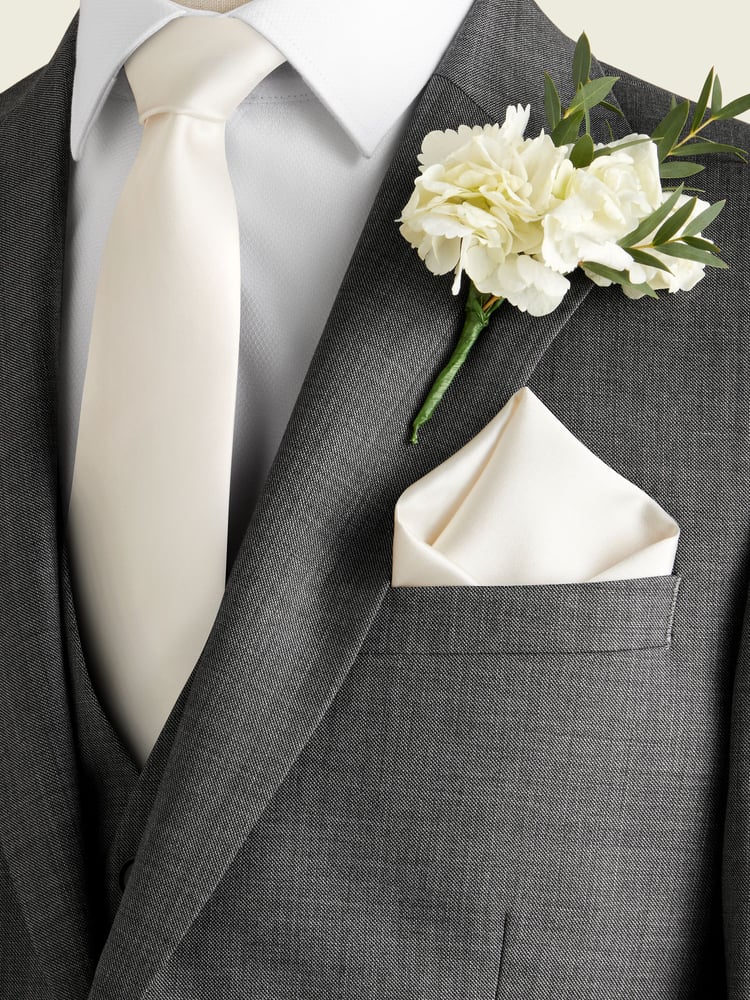 Ivory Cream Slim Silk Tie And Pocket Square Set - Image 1 of 2