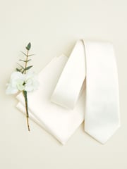 Ivory Cream Slim Silk Tie And Pocket Square Set - Image 2 of 2