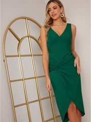 Chi Chi London Green V-Neck Wrap Detail Midi Dress - Image 3 of 5