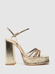 Schuh Gold Skylar Snake Effect Square Toe Sandals - Image 1 of 4