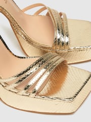 Schuh Gold Skylar Snake Effect Square Toe Sandals - Image 2 of 4