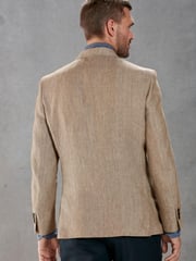 Neutral Herringbone Double Breasted Slim Signature Leomaster Linen Blazer - Image 3 of 12