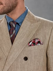 Neutral Herringbone Double Breasted Slim Signature Leomaster Linen Blazer - Image 4 of 12