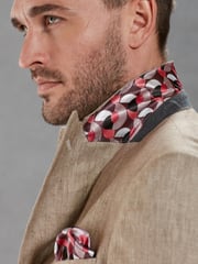 Neutral Herringbone Double Breasted Slim Signature Leomaster Linen Blazer - Image 6 of 12