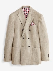 Neutral Herringbone Double Breasted Slim Signature Leomaster Linen Blazer - Image 7 of 12
