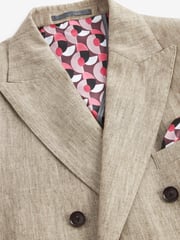 Neutral Herringbone Double Breasted Slim Signature Leomaster Linen Blazer - Image 8 of 12