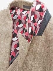 Neutral Herringbone Double Breasted Slim Signature Leomaster Linen Blazer - Image 9 of 12