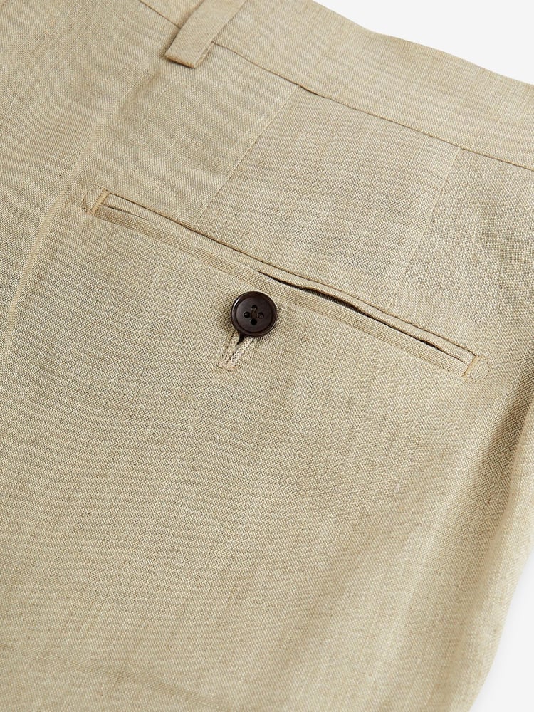 Stone Natural Slim Signature Nova Fides Italian Linen Suit Trousers - Image 2 of 4
