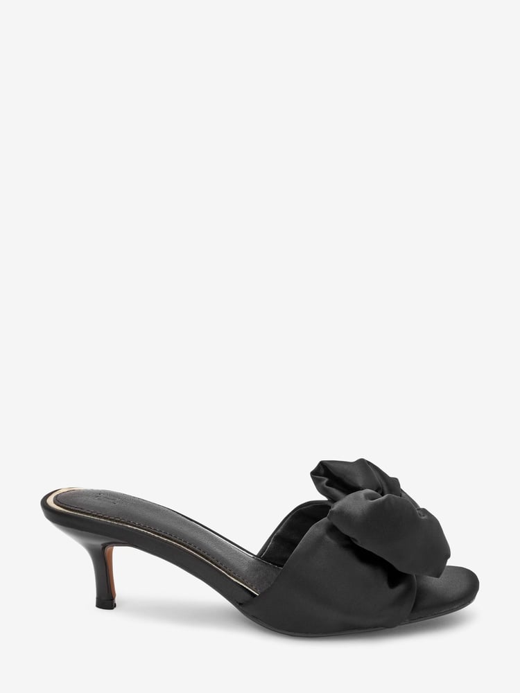 River Island Black Kitten Heel Bow Mule Sandals - Image 1 of 5