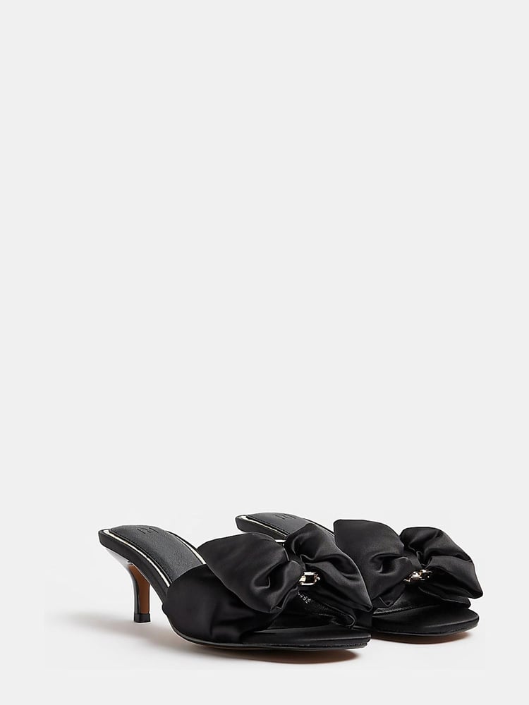 River Island Black Kitten Heel Bow Mule Sandals - Image 2 of 5