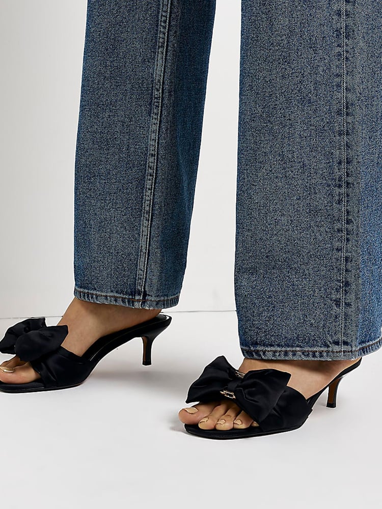 River Island Black Kitten Heel Bow Mule Sandals - Image 5 of 5 River Island Black Kitten Heel Bow Mule Sandals - Image 5 of 5