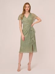 Adrianna Papell Green Metallic Crinkle Midi Dress - Image 1 of 6