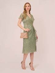 Adrianna Papell Green Metallic Crinkle Midi Dress - Image 2 of 6
